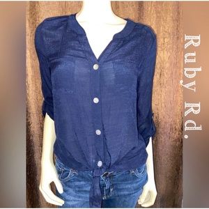 Ruby Road tie-front button down top-women’s petite medium- NWOT!!